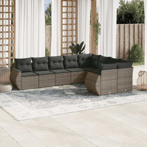 vidaXL 9 pcs conjunto sofás p jardim com almofadões vime PE cinzento