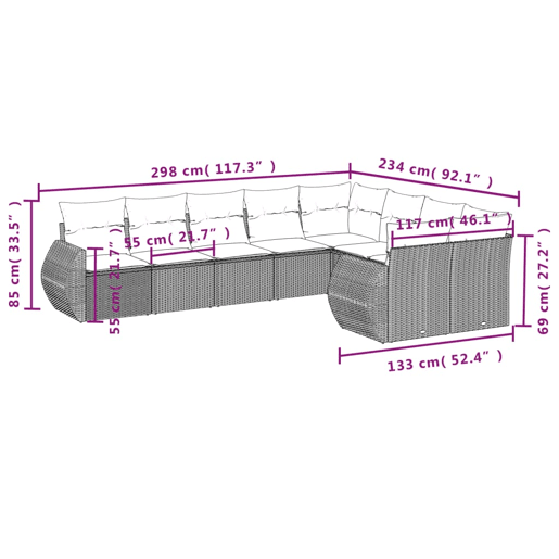 vidaXL 9 pcs conjunto sofás p jardim com almofadões vime PE cinzento