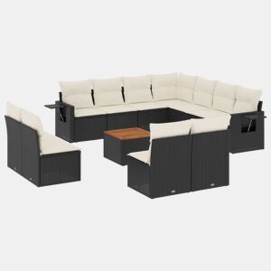 vidaXL 12 pcs conjunto de sofás de jardim c almofadões vime PE preto