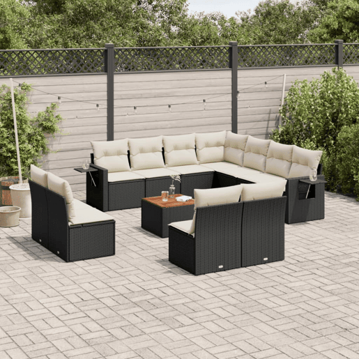 vidaXL 12 pcs conjunto de sofás de jardim c almofadões vime PE preto