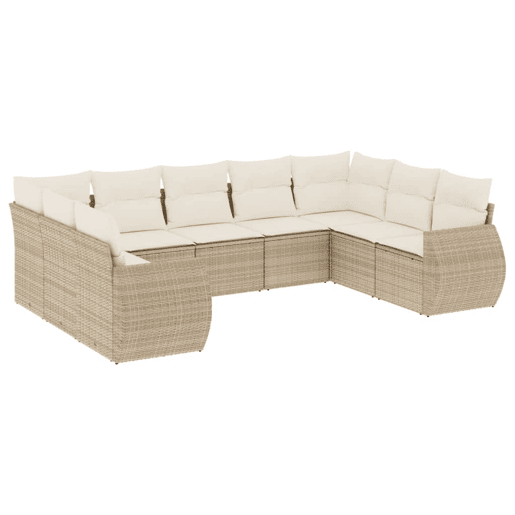 vidaXL 9 pcs conjunto de sofás p jardim com almofadões vime PE bege