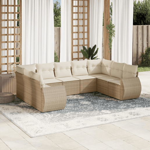 vidaXL 9 pcs conjunto de sofás p jardim com almofadões vime PE bege