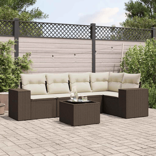 vidaXL 6 pcs conjunto de sofás jardim c almofadões vime PE castanho