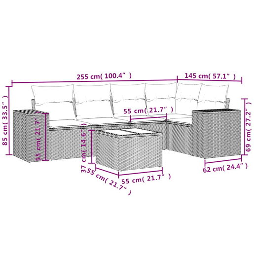 vidaXL 6 pcs conjunto de sofás jardim c almofadões vime PE castanho