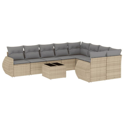 vidaXL 10 pcs conjunto de sofás p jardim com almofadões vime PE bege