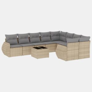 vidaXL 10 pcs conjunto de sofás p jardim com almofadões vime PE bege