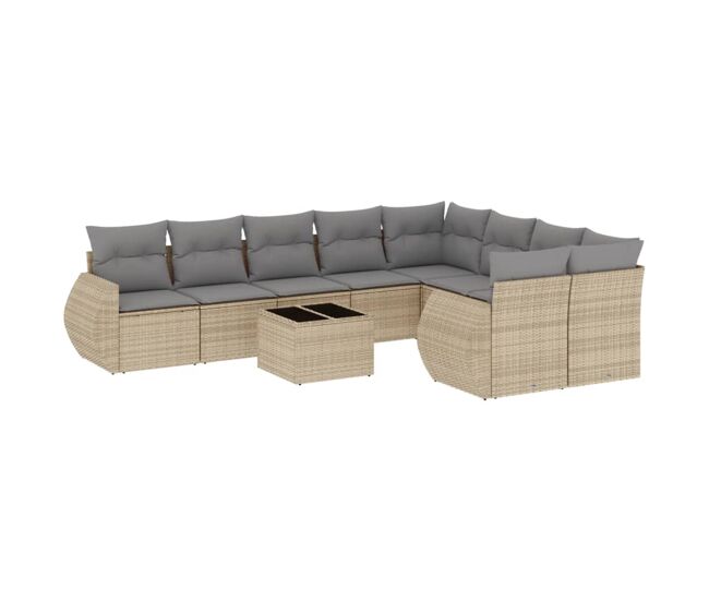 Vidaxl juego de sofás jardín con cojines beige 10 pzas ratán sintético