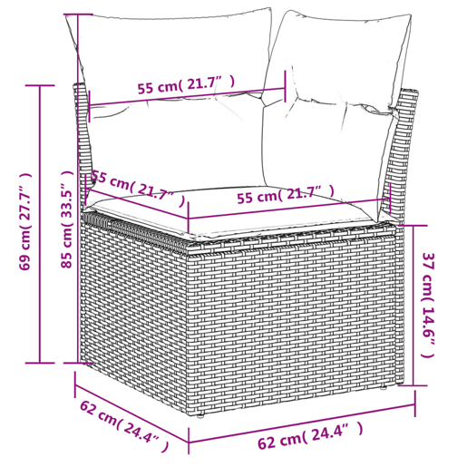 vidaXL 10 pcs conjunto de sofás p jardim com almofadões vime PE bege