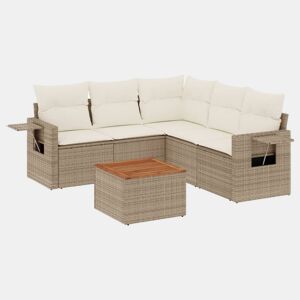 vidaXL 6 pcs conjunto de sofás p jardim com almofadões vime PE bege