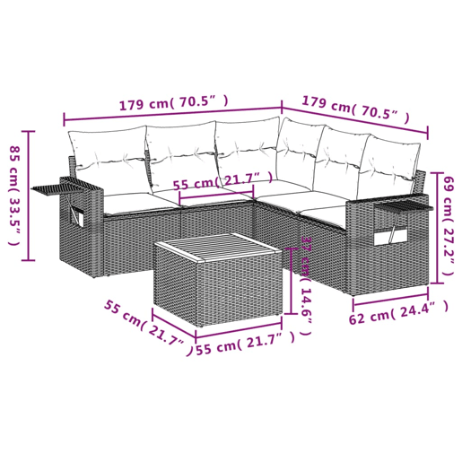 vidaXL 6 pcs conjunto de sofás p jardim com almofadões vime PE bege vidaXL 6 pcs conjunto de sofás p jardim com almofadões vime PE bege