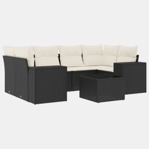 vidaXL 7 pcs conjunto de sofás p jardim c almofadões vime PE preto