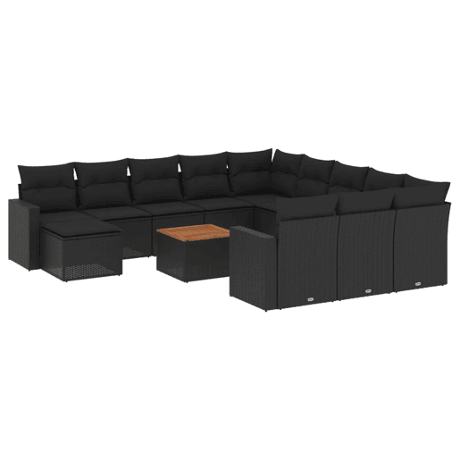 vidaXL 13 pcs conjunto de sofás de jardim com almofadões vime PE preto vidaXL 13 pcs conjunto de sofás de jardim com almofadões vime PE preto