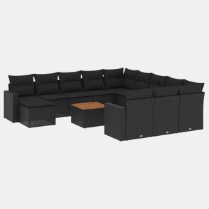 vidaXL 13 pcs conjunto de sofás de jardim com almofadões vime PE preto