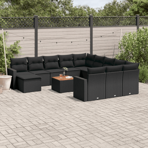 vidaXL 13 pcs conjunto de sofás de jardim com almofadões vime PE preto vidaXL 13 pcs conjunto de sofás de jardim com almofadões vime PE preto