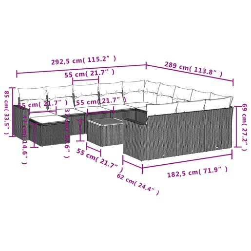 vidaXL 13 pcs conjunto de sofás de jardim com almofadões vime PE preto vidaXL 13 pcs conjunto de sofás de jardim com almofadões vime PE preto