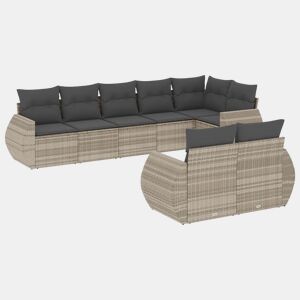 vidaXL 8 pcs conj. sofás jardim c almofadões vime PE cinzento-claro
