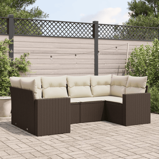 vidaXL 6 pcs conjunto de sofás jardim c almofadões vime PE castanho