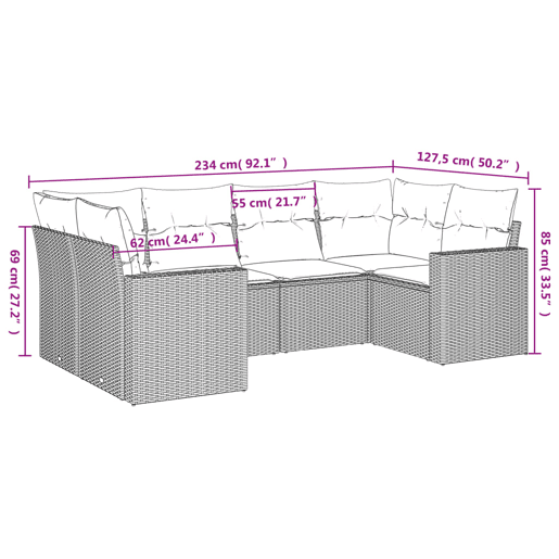 vidaXL 6 pcs conjunto de sofás jardim c almofadões vime PE castanho