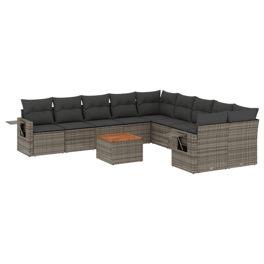 vidaXL 11 pcs conjunto sofás de jardim c almofadões vime PE cinzento vidaXL 11 pcs conjunto sofás de jardim c almofadões vime PE cinzento