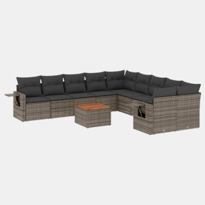 vidaXL 11 pcs conjunto sofás de jardim c almofadões vime PE cinzento