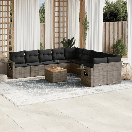 vidaXL 11 pcs conjunto sofás de jardim c almofadões vime PE cinzento vidaXL 11 pcs conjunto sofás de jardim c almofadões vime PE cinzento