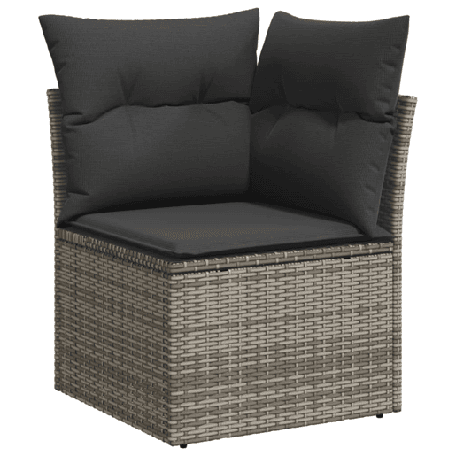 vidaXL 11 pcs conjunto sofás de jardim c almofadões vime PE cinzento vidaXL 11 pcs conjunto sofás de jardim c almofadões vime PE cinzento