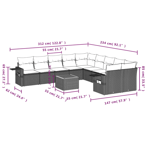 vidaXL 11 pcs conjunto sofás de jardim c almofadões vime PE cinzento vidaXL 11 pcs conjunto sofás de jardim c almofadões vime PE cinzento