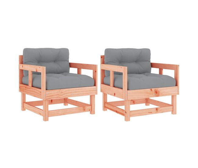 Vidaxl sillones de jardín y cojines 2 uds madera maciza abeto douglas