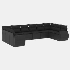 vidaXL 10 pcs conjunto sofás de jardim c almofadões vime PE preto