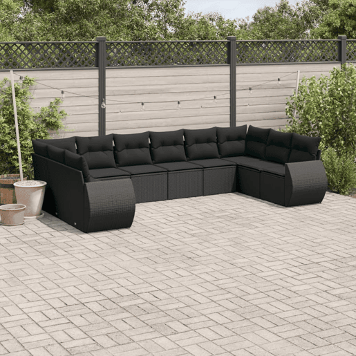 vidaXL 10 pcs conjunto sofás de jardim c almofadões vime PE preto vidaXL 10 pcs conjunto sofás de jardim c almofadões vime PE preto