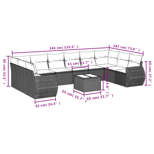 vidaXL 10 pcs conjunto sofás de jardim c almofadões vime PE preto vidaXL 10 pcs conjunto sofás de jardim c almofadões vime PE preto
