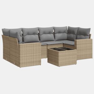 vidaXL 7 pcs conjunto de sofás p jardim com almofadões vime PE bege
