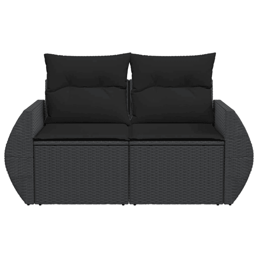vidaXL Sofá de jardim com almofadas, 2 lugares, vime sintético preto vidaXL Sofá de jardim com almofadas, 2 lugares, vime sintético preto