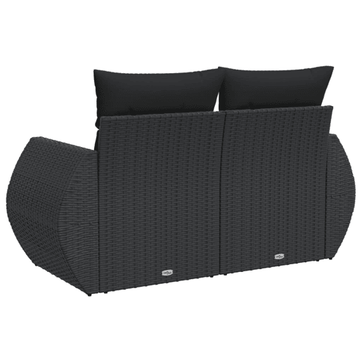 vidaXL Sofá de jardim com almofadas, 2 lugares, vime sintético preto vidaXL Sofá de jardim com almofadas, 2 lugares, vime sintético preto