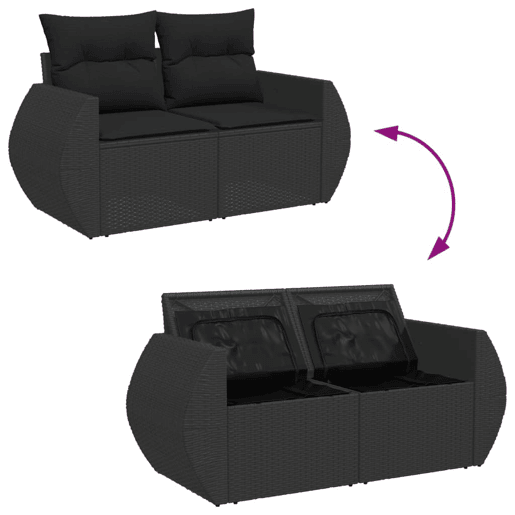 vidaXL Sofá de jardim com almofadas, 2 lugares, vime sintético preto vidaXL Sofá de jardim com almofadas, 2 lugares, vime sintético preto