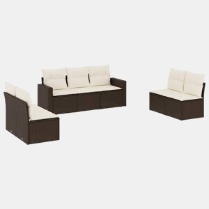 vidaXL 7 pcs conjunto de sofás jardim c almofadões vime PE castanho