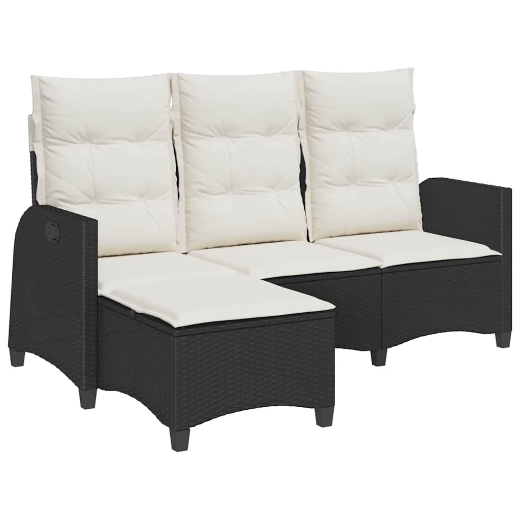 Vidaxl sofá de jardín reclinable con cojines en forma de l ratán negro