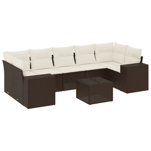 vidaXL 8 pcs conjunto sofás de jardim c almofadões vime PE castanho