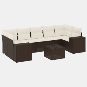 vidaXL 8 pcs conjunto sofás de jardim c almofadões vime PE castanho