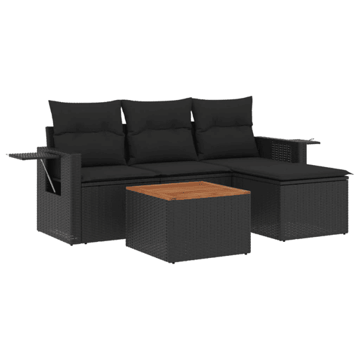 vidaXL 5 pcs conjunto sofás de jardim com almofadões vime PE preto