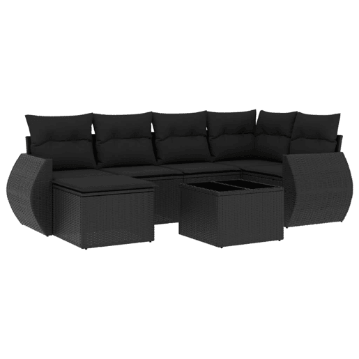 vidaXL 7 pcs conjunto de sofás p jardim c almofadões vime PE preto