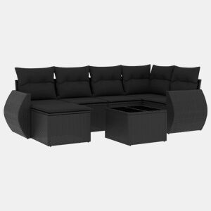 vidaXL 7 pcs conjunto de sofás p jardim c almofadões vime PE preto