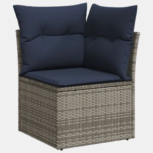 vidaXL Sofá de canto para jardim com almofadões vime PE cinzento