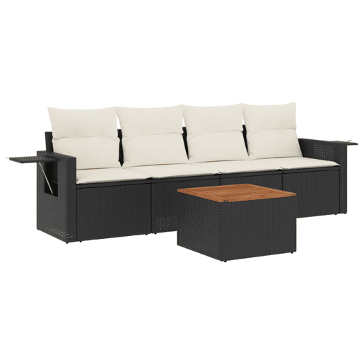 vidaXL 5 pcs conjunto sofás de jardim com almofadões vime PE preto vidaXL 5 pcs conjunto sofás de jardim com almofadões vime PE preto