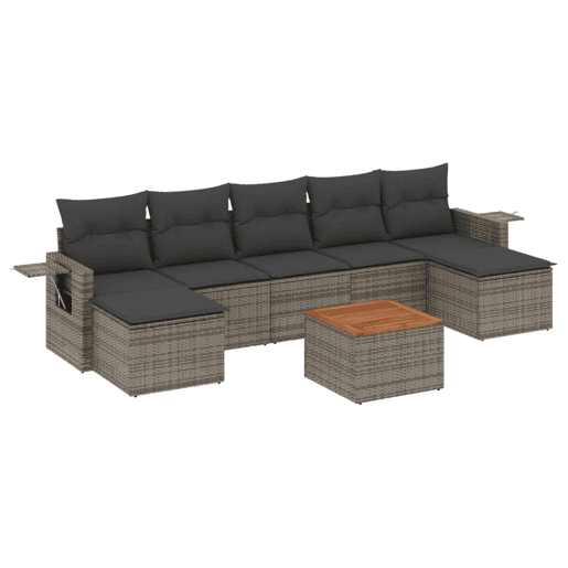 vidaXL 8 pcs conjunto sofás de jardim c almofadões vime PE cinzento vidaXL 8 pcs conjunto sofás de jardim c almofadões vime PE cinzento
