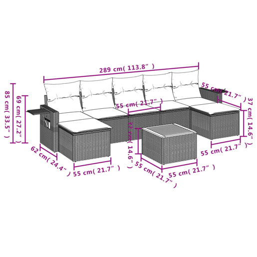 vidaXL 8 pcs conjunto sofás de jardim c almofadões vime PE cinzento vidaXL 8 pcs conjunto sofás de jardim c almofadões vime PE cinzento
