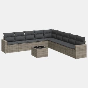 vidaXL 10 pcs conjunto sofás de jardim c almofadões vime PE cinzento