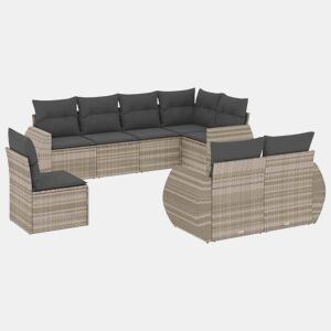vidaXL 8 pcs conj. sofás jardim c almofadões vime PE cinzento-claro