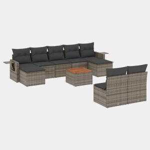 vidaXL 10 pcs conjunto sofás de jardim c almofadões vime PE cinzento
