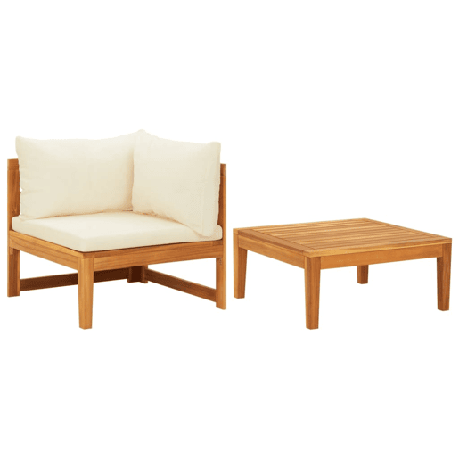 vidaXL 2 pcs conj. lounge de jardim c almofadões branco nata acácia